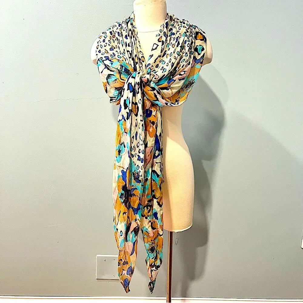 NEW D&Y Pastel Pink & Blue Leopard & Floral Print Scarf Shawl